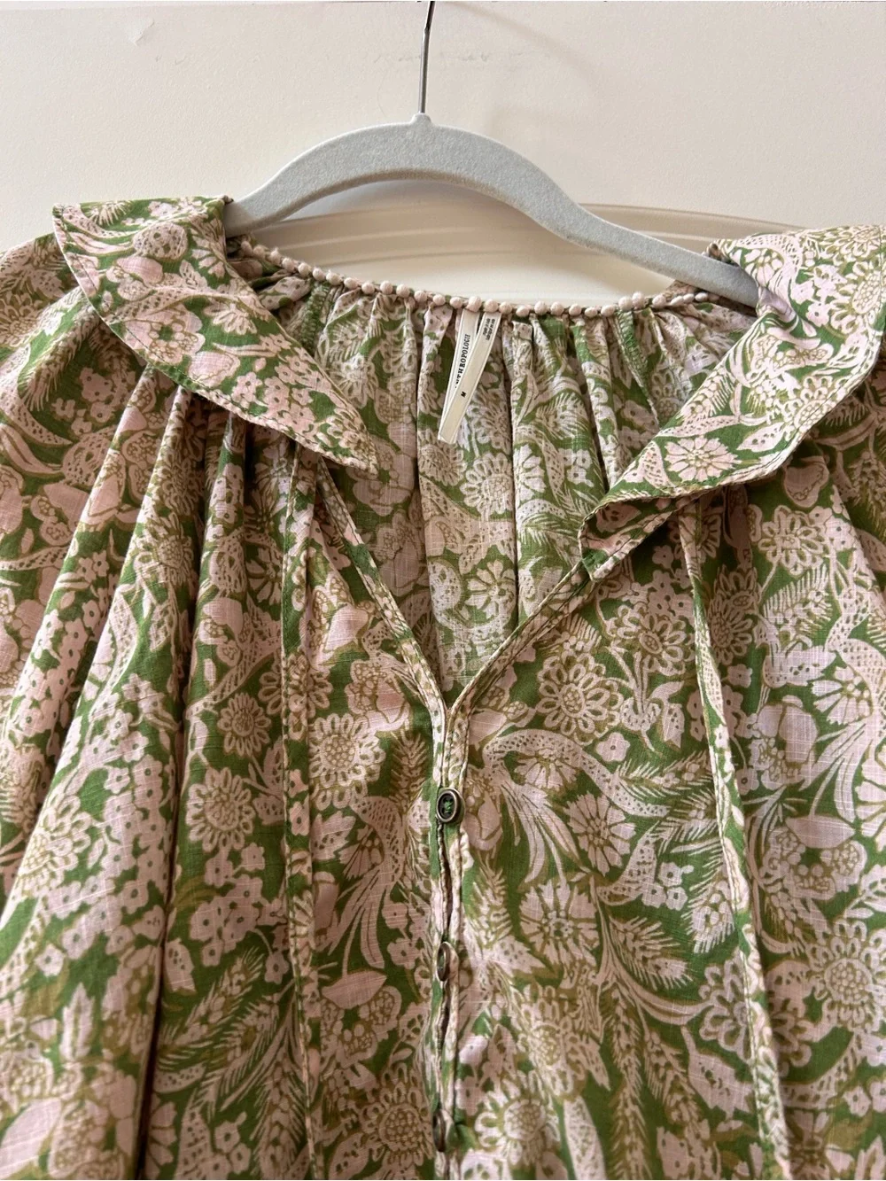 Anthropologie Floral Ruffles Puff Sleeve 100% Cotton Blouse. Romantic. Boho. SZM